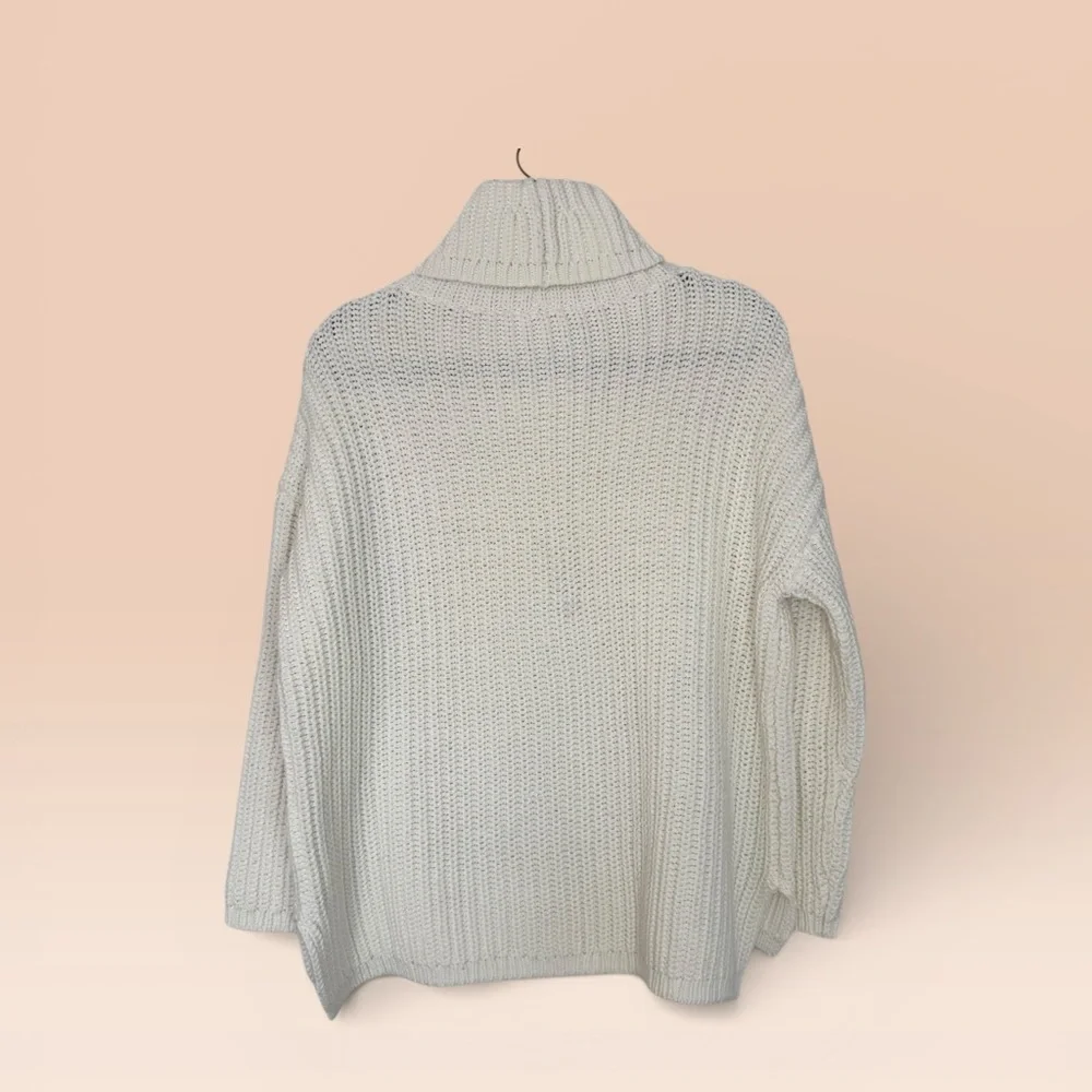 Haven Well Within Women’s Chunky Knit Cotton Cream Medium Turtleneck Sweater - Picture 2 of 7